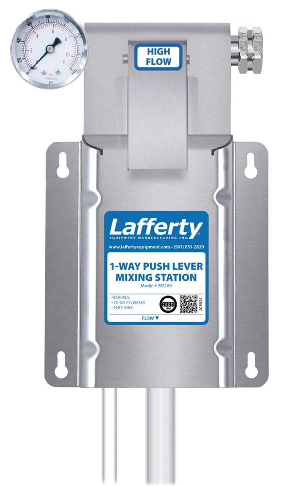 Lafferty 1-Way push lever chemical mixing station, wall mount