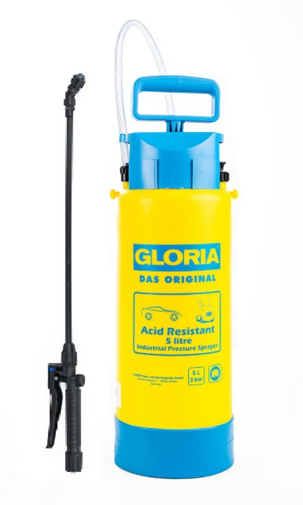 Gloria AR5 5.0L acid resistant poly sprayer with VITON seals for acid etching concrete