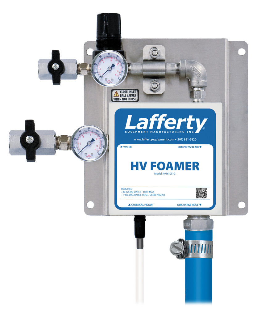 Lafferty Wall Mount HV foamer with water and air gauges for truck and fleet wash bays
