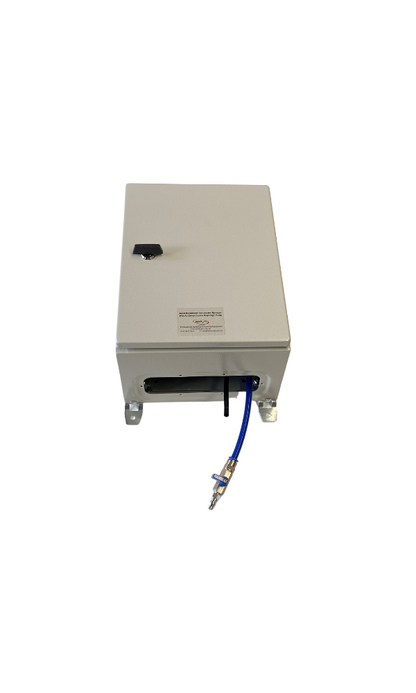 Flojet wall mount box sprayer, closed, with the discharge hose