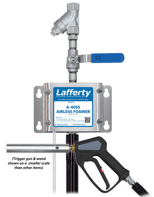 Lafferty 912905 A-40SS boosted pressure airless foamer, shown with its parts