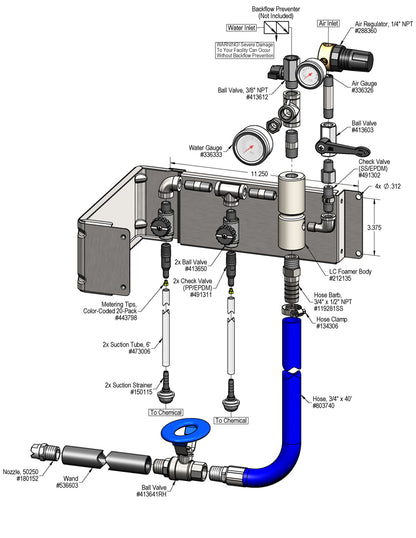 Lafferty 915107-G 2-Way LC wall mount foamer with gauges, parts diagram