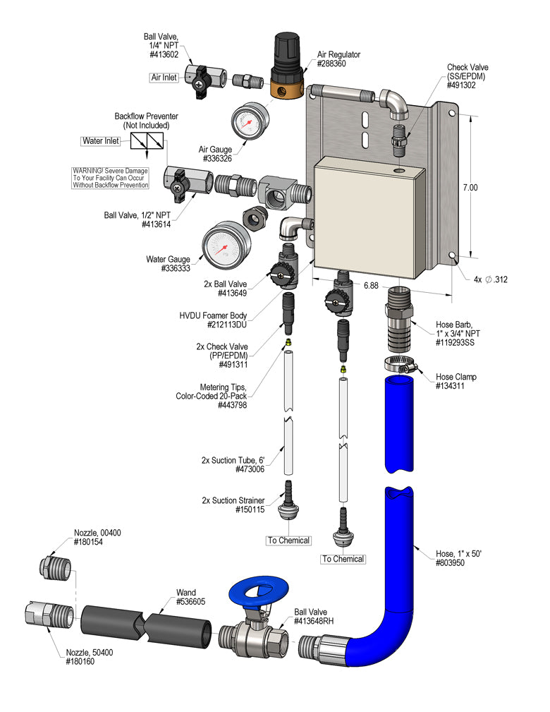 Lafferty 916107-G 2-Way HV wall mount foamer with gauges, parts diagram