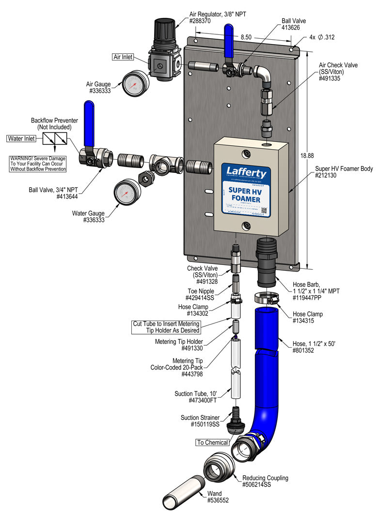 Lafferty 916205-G Super HV wall mount foamer, parts diagram