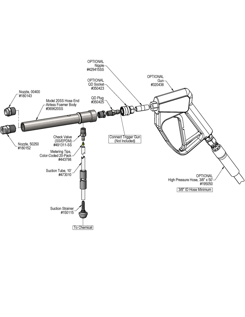 Lafferty 969620 Model 20SS hose end airless foamer, parts diagram