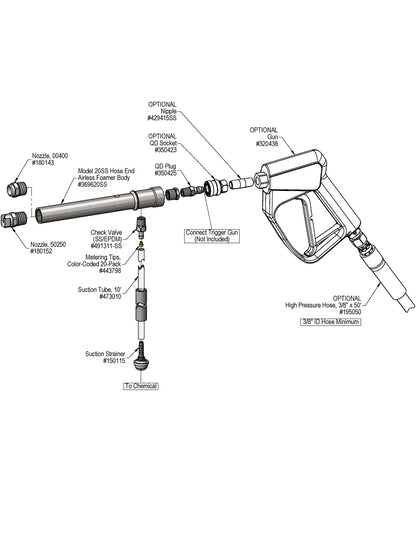Lafferty 969620 Model 20SS hose end airless foamer, parts diagram