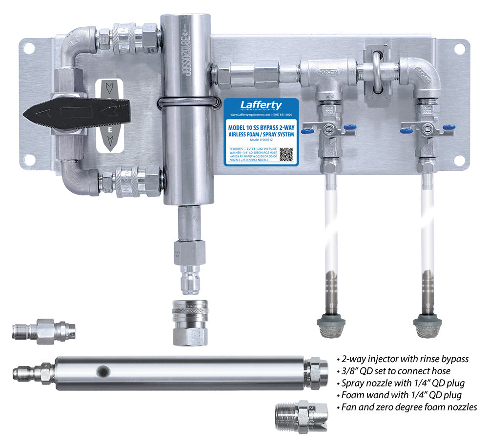Lafferty 969712 Model 10SS bypass 2-way airless foam and spray system, shown with its parts