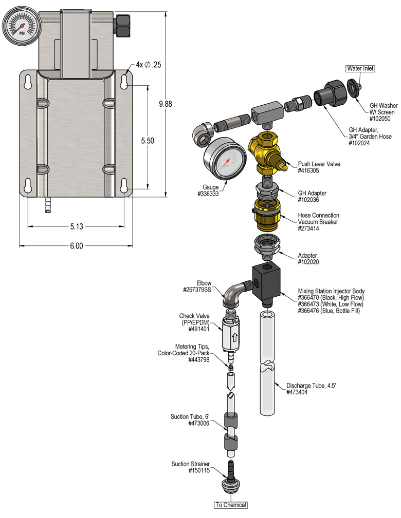 Lafferty 981100 push lever mixing station, parts diagram