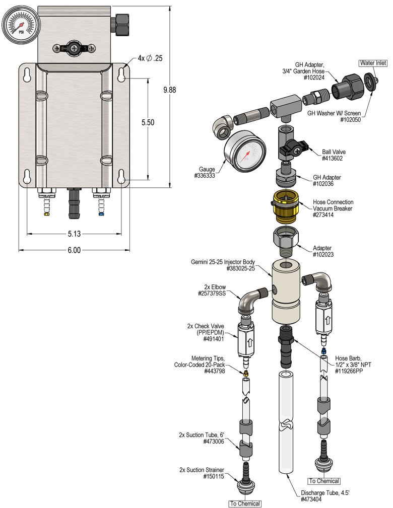 Lafferty 982025 Gemini Model 25 two chemical mixing station, parts diagram