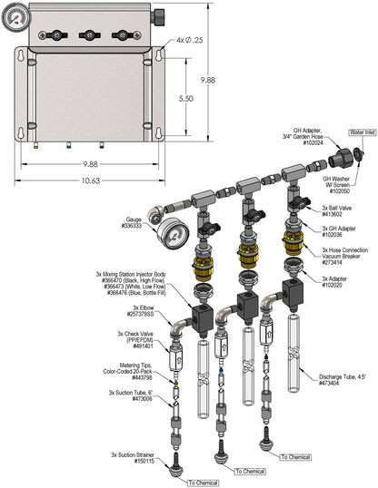 Lafferty 985300 3-Way ball valve chemical mixing station, parts diagram
