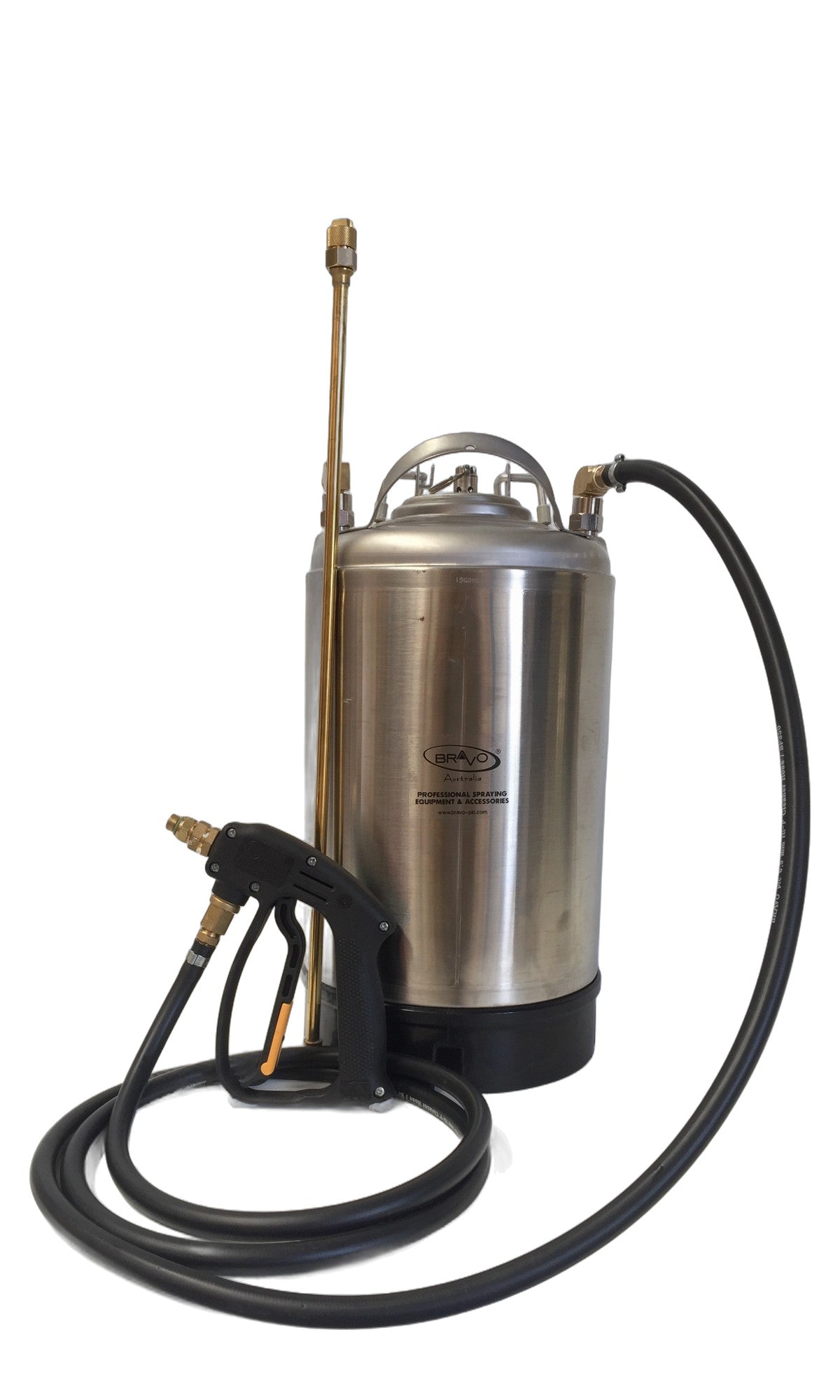 Volkanex 12.0L stainless steel air driven atomising sprayer with RL16 spray gun, brass lance and hose